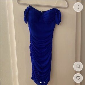 windsor royal blue off the shoulder mini bodycon dress